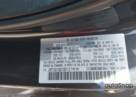 2016 Mazda Cx-9 Grand Touring from USA, damaged, VIN JM3TCADY3G0109113